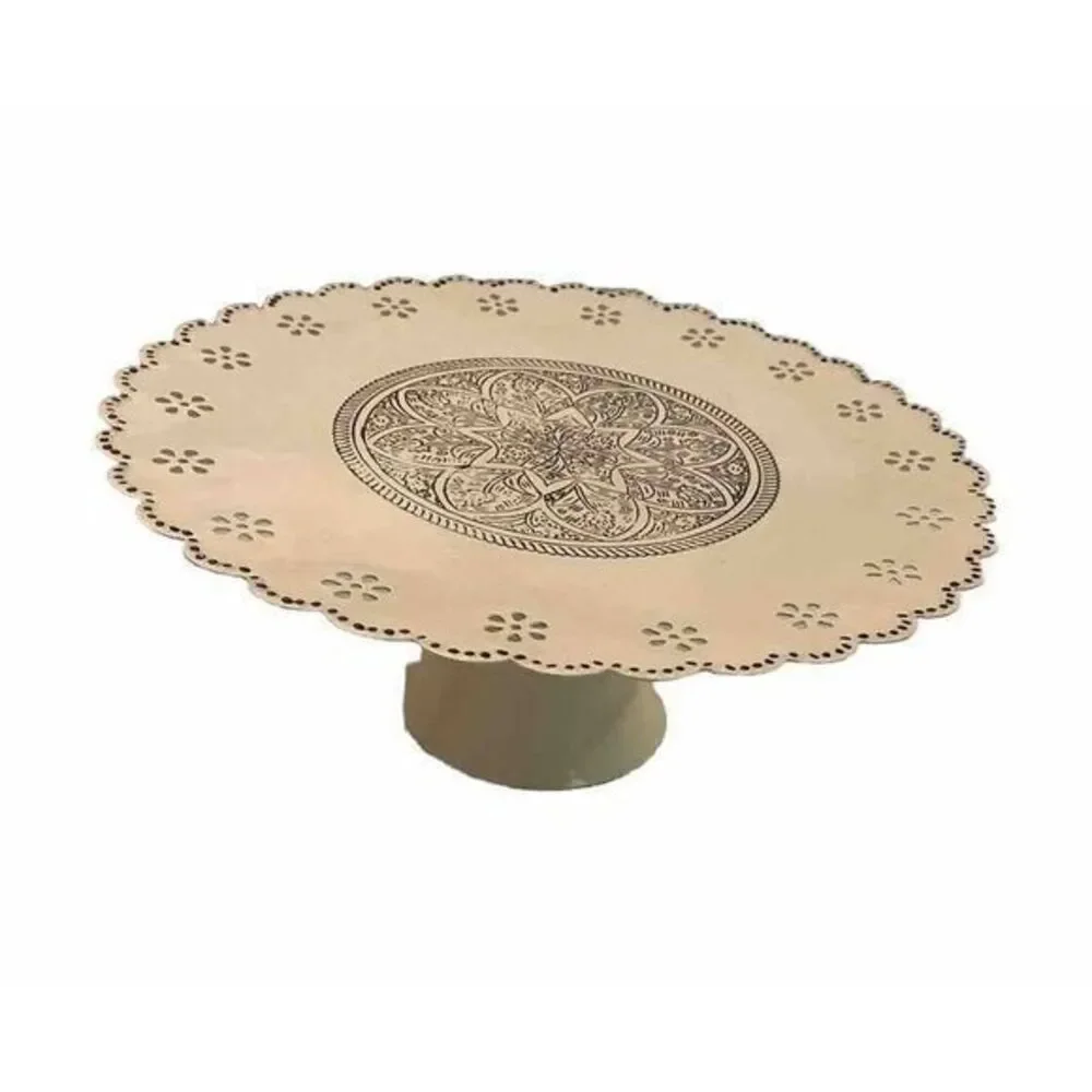 Retro Cake Stand Pedestal Cream Black Scalloped Metal‎ 10